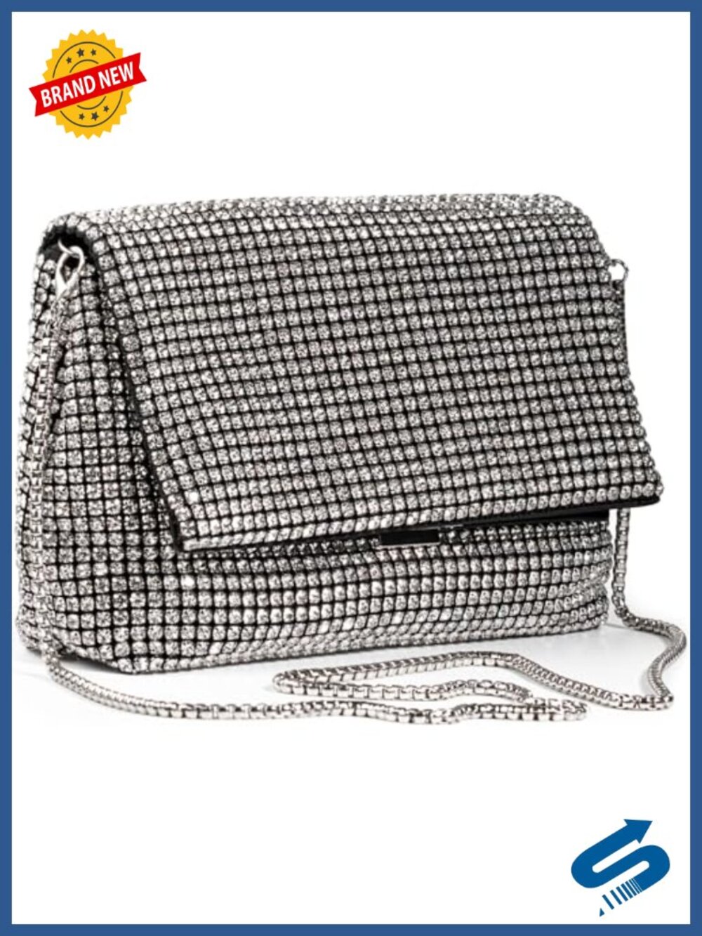 Crystal Rhinestone Envelope Clutch Sparkly Evening Purse with Chain